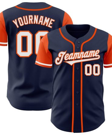 Custom Navy White-Orange Two Tone Baseball Jersey, Gift For Baseball Fans
