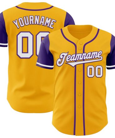 Custom Gold White-Purple Two Tone Baseball Jersey, Gift For Baseball Fans