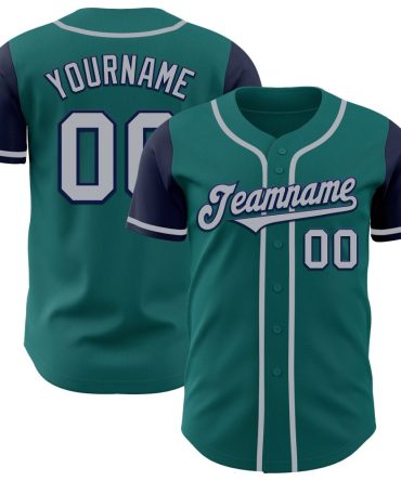 Custom Teal Gray-Navy Two Tone Baseball Jersey, Gift For Baseball Fans
