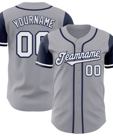 Custom Gray White-Navy Two Tone Baseball Jersey, Gift For Baseball Fans