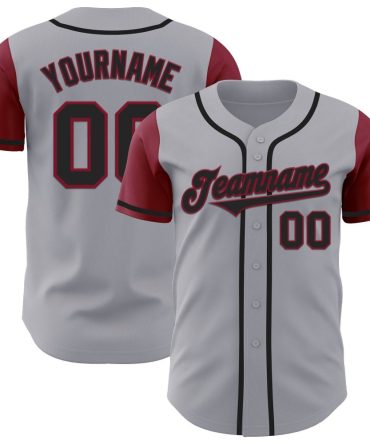 Custom Gray Black-Crimson Two Tone Baseball Jersey, Gift For Baseball Fans