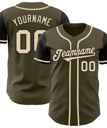Custom Olive Cream-Black Two Tone Salute To Service Baseball Jersey, Gift For Baseball Fans