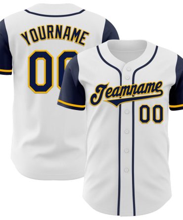 Custom White Navy-Gold Two Tone Baseball Jersey, Gift For Baseball Fans