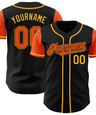 Custom Black Orange-Gold Two Tone Baseball Jersey, Gift For Baseball Fans