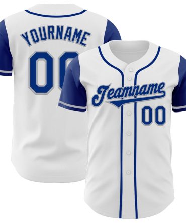 Custom White Royal-Gray Two Tone Baseball Jersey, Gift For Baseball Fans