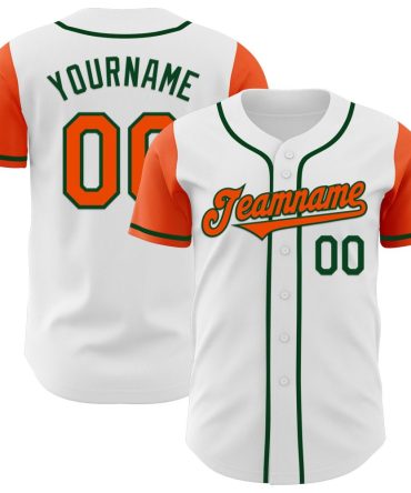 Custom White Orange-Green Two Tone Baseball Jersey, Gift For Baseball Fans
