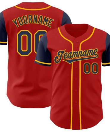 Custom Red Navy-Gold Two Tone Baseball Jersey, Gift For Baseball Fans