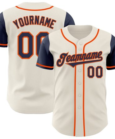 Custom Cream Navy-Orange Two Tone Baseball Jersey, Gift For Baseball Fans