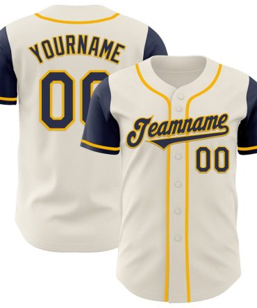 Custom Cream Navy-Gold Two Tone Baseball Jersey, Gift For Baseball Fans