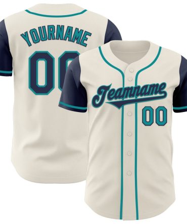Custom Cream Navy-Teal Two Tone Baseball Jersey, Gift For Baseball Fans