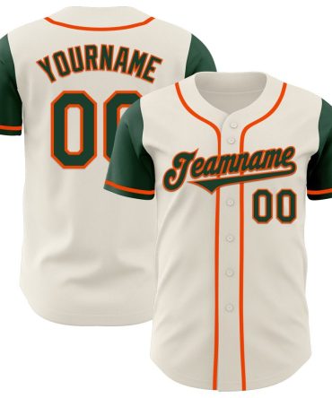 Custom Cream Green-Orange Two Tone Baseball Jersey, Gift For Baseball Fans