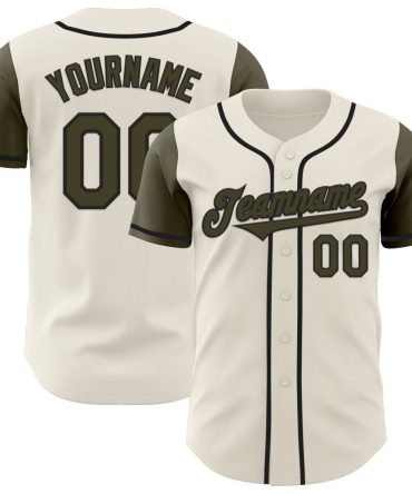 Custom Cream Olive-Black Two Tone Baseball Jersey, Gift For Baseball Fans