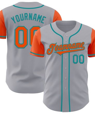 Custom Gray Orange-Teal Two Tone Baseball Jersey, Gift For Baseball Fans