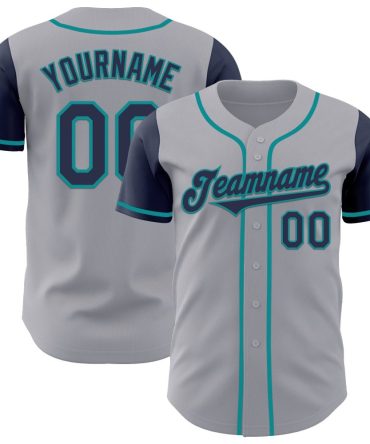 Custom Gray Navy-Teal Two Tone Baseball Jersey, Gift For Baseball Fans