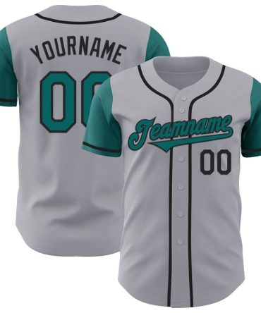 Custom Gray Teal-Black Two Tone Baseball Jersey, Gift For Baseball Fans