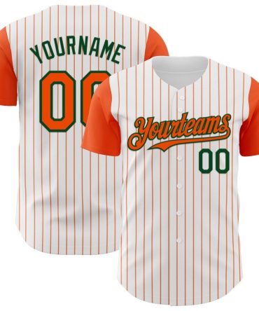Custom White Orange Pinstripe Green Two Tone Baseball Jersey, Gift For Baseball Fans