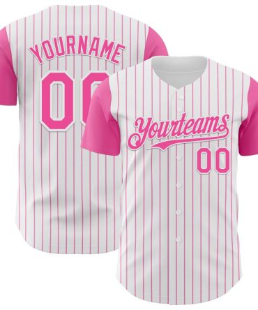 Custom White Pink Pinstripe Pink Two Tone Baseball Jersey, Gift For Baseball Fans