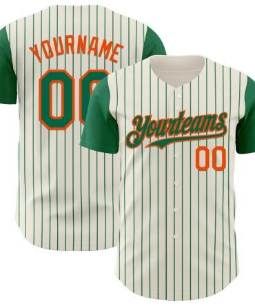 Custom Cream Kelly Green Pinstripe Orange Two Tone Baseball Jersey, Gift For Baseball Fans