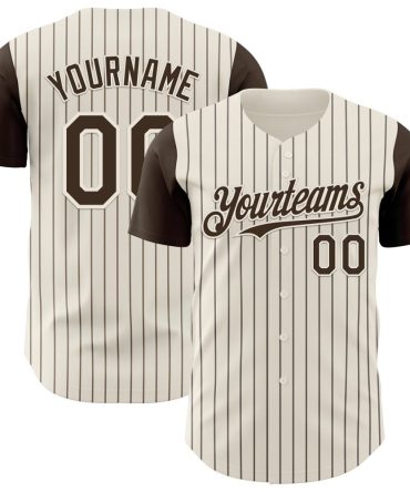 Custom Cream Brown Pinstripe Brown Two Tone Baseball Jersey, Gift For Baseball Fans