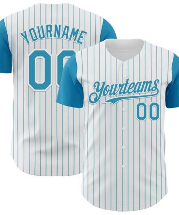 Custom White Panther Blue Pinstripe Panther Blue Two Tone Baseball Jersey, Gift For Baseball Fans