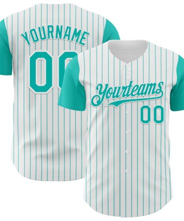 Custom White Aqua Pinstripe Aqua Two Tone Baseball Jersey, Gift For Baseball Fans