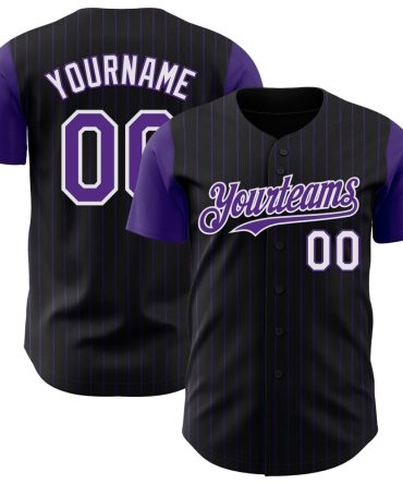Custom Black Purple Pinstripe White Two Tone Baseball Jersey, Gift For Baseball Fans