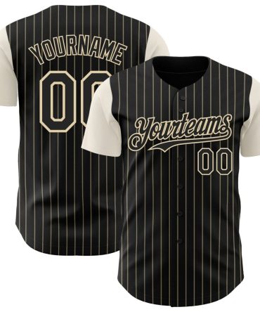 Custom Black Cream Pinstripe Cream Two Tone Baseball Jersey, Gift For Baseball Fans