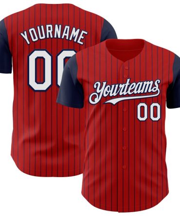 Custom Red Navy Pinstripe White Two Tone Baseball Jersey, Gift For Baseball Fans