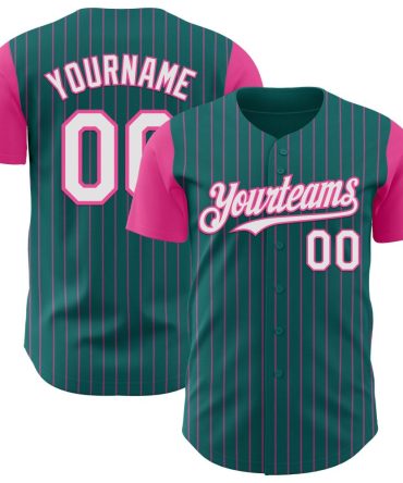 Custom Teal Pink Pinstripe White Two Tone Baseball Jersey, Gift For Baseball Fans