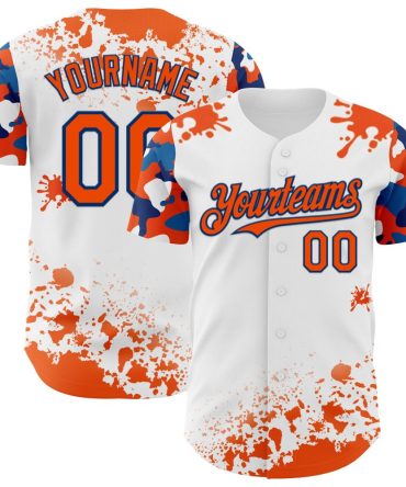 Custom White Orange-Us Navy Blue Splatter Camo Two Tone Baseball Jersey, Gift For Baseball Fans