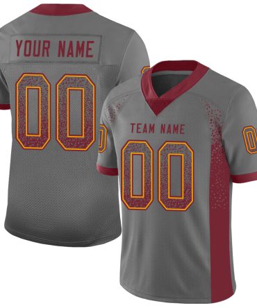 Custom Gray Burgundy-Gold Drift Fashion Football Jersey, Gift For Football Fans
