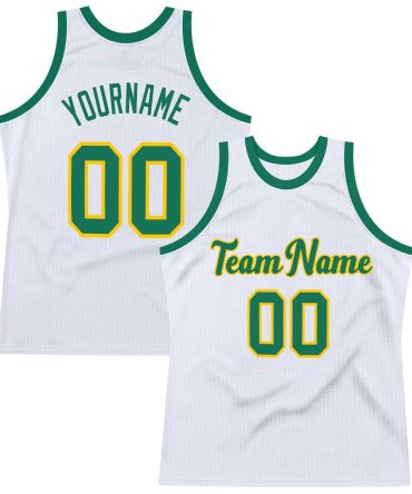 Custom White Kelly Green-Gold Throwback Basketball Jersey, Gift For Basketball Fans