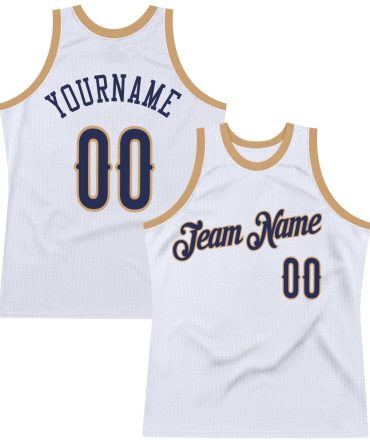 Custom White Navy-Old Gold Throwback Basketball Jersey, Gift For Basketball Fans