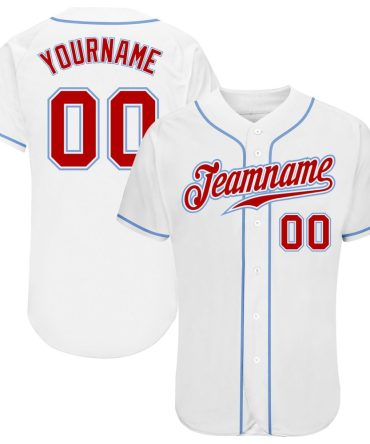 Custom White Red-Light Blue Baseball Jersey, Gift For Baseball Fans