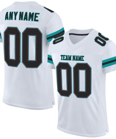 Custom White Black-Aqua Football Jersey, Gift For Football Fans