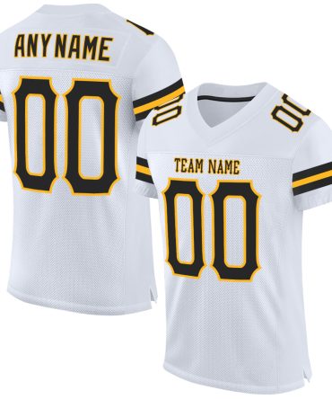 Custom White Black-Gold Football Jersey, Gift For Football Fans