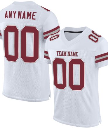 Custom White Burgundy-Gray Football Jersey, Gift For Football Fans