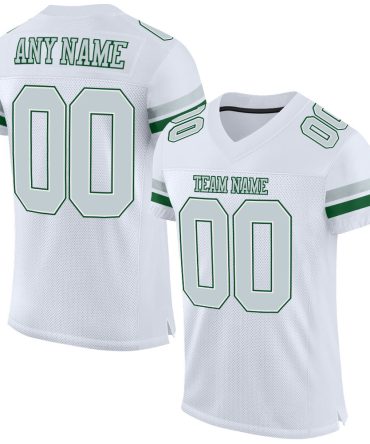 Custom White Silver-Green Football Jersey, Gift For Football Fans