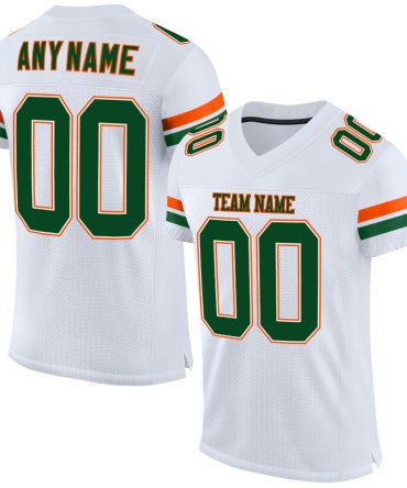 Custom White Green-Orange Football Jersey, Gift For Football Fans