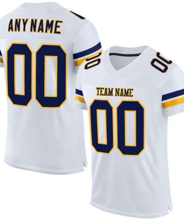 Custom White Navy-Gold Football Jersey, Gift For Football Fans