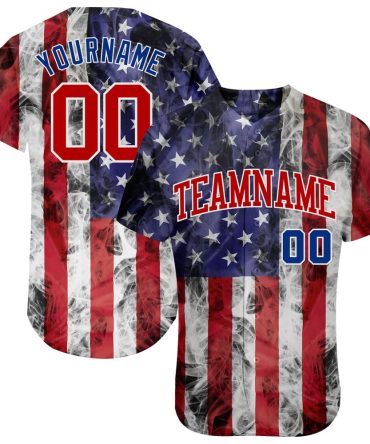 Custom White Red-Royal 3D American Flag Fashion Baseball Jersey, Gift For Baseball Fans