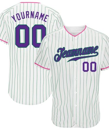 Custom White Kelly Green Pinstripe Purple-Pink Baseball Jersey, Gift For Baseball Fans