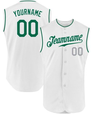 Custom White Kelly Green-Gray Sleeveless Baseball Jersey, Gift For Baseball Fans