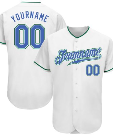 Custom White Blue-Kelly Green Baseball Jersey, Gift For Baseball Fans