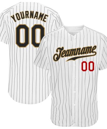 Custom White Black Pinstripe Black Old Gold-Red Baseball Jersey, Gift For Baseball Fans