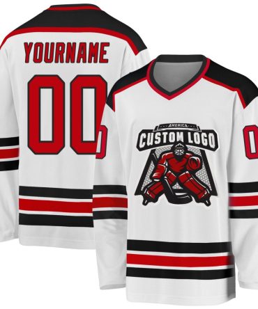 Custom White Red-Black Hockey Jersey, Gift For Hockey Fans