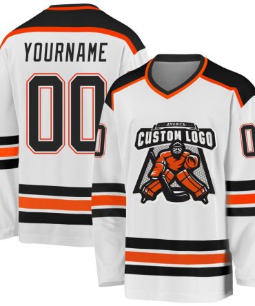 Custom White Black-Orange Hockey Jersey, Gift For Hockey Fans
