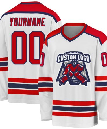 Custom White Red-Navy Hockey Jersey, Gift For Hockey Fans