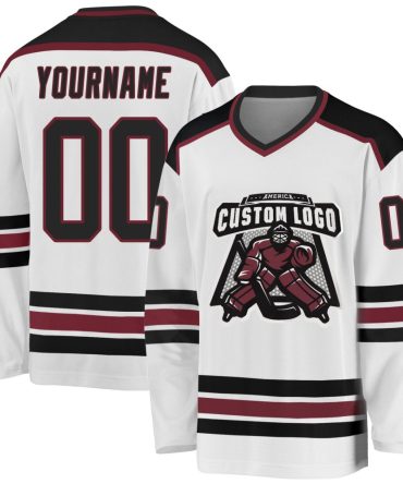 Custom White Black-Burgundy Hockey Jersey, Gift For Hockey Fans