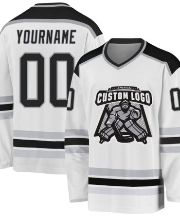 Custom White Black-Gray Hockey Jersey, Gift For Hockey Fans